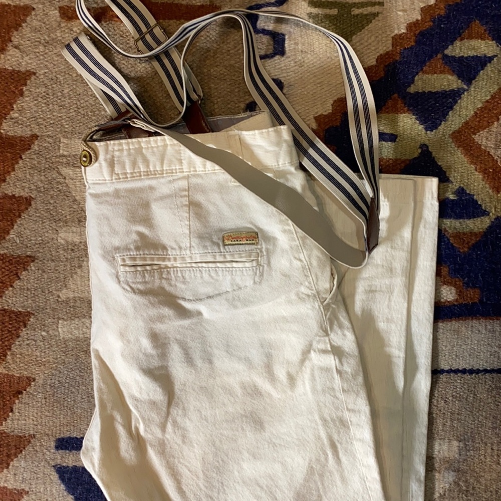 Zara Mens Ivory Slim Pants with Suspenders 30x30